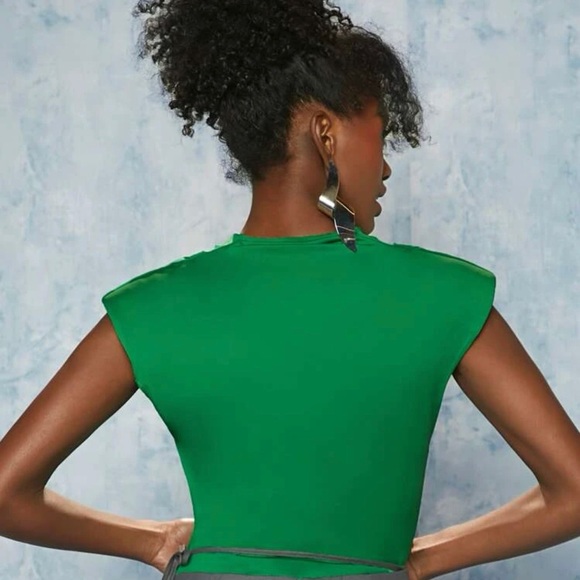 NEW- Draped Collar Shoulder Pad Tank Bodysuit - Picture 2 of 4